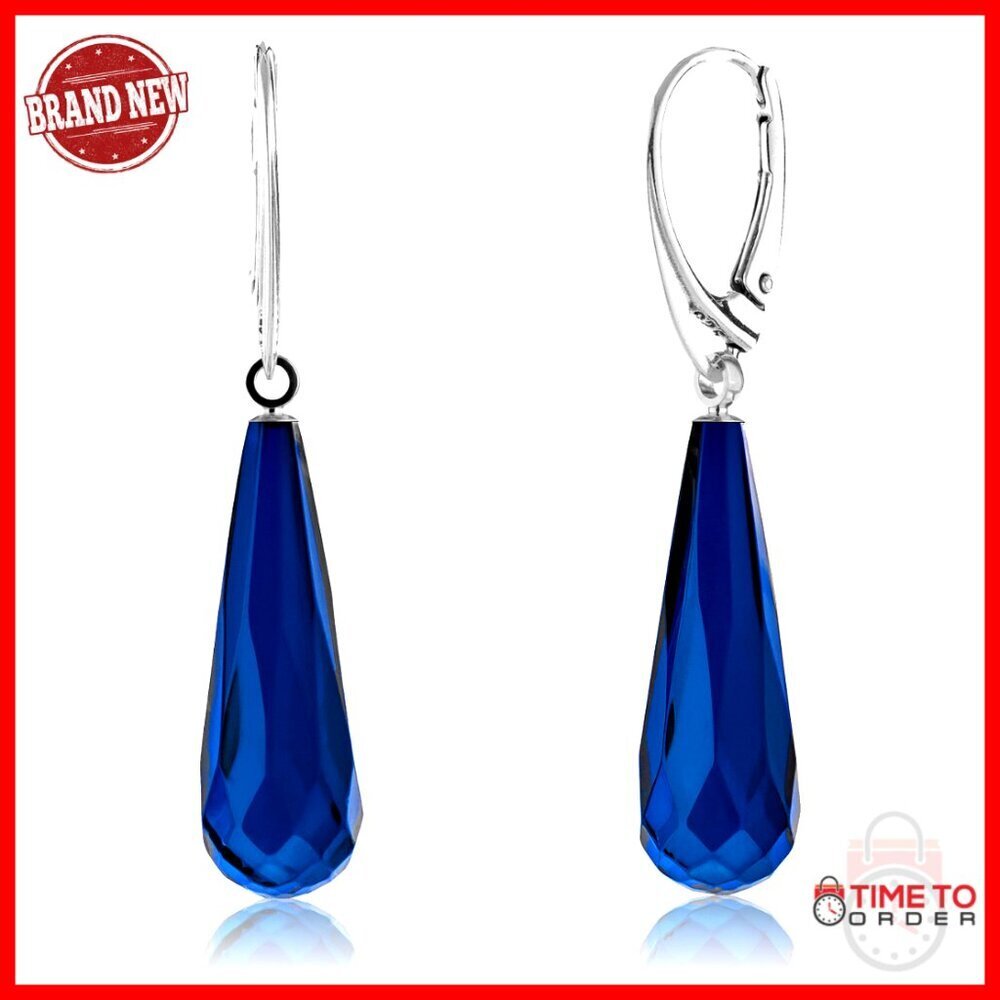 Sterling Silver Leverback Dangle Earrings with Gemstone